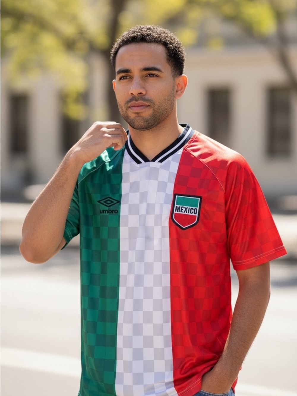 Umbro Mexico Split-Panel Soccer Jersey — Green/White/Red